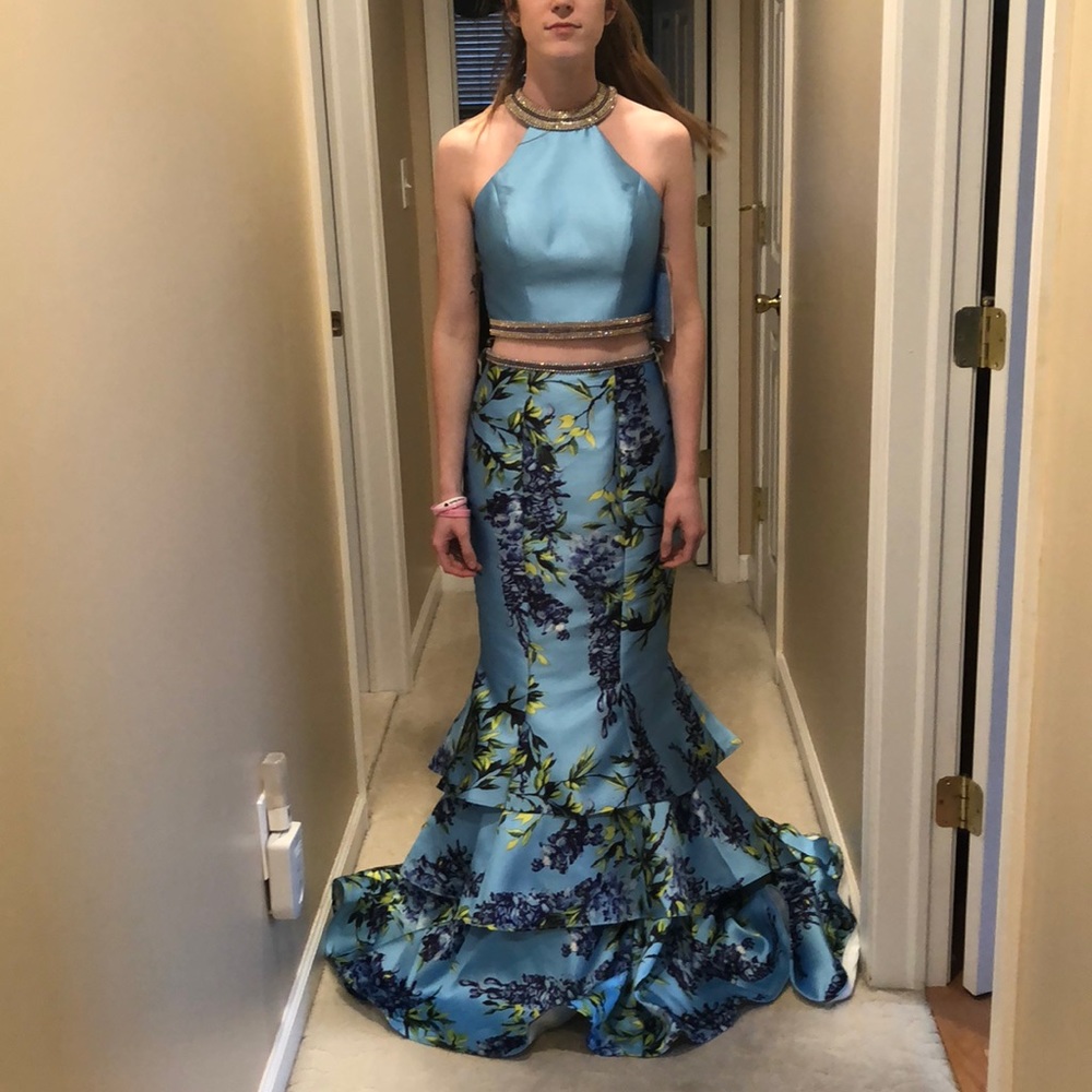 Blue mermaid prom dress